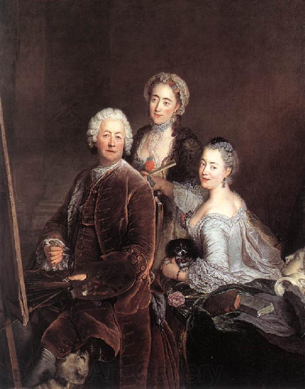 PESNE, Antoine Self-portrait with Daughters sg Norge oil painting art